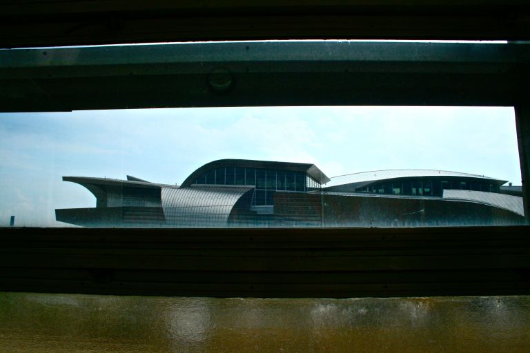 A view of the Taubman Museum of Art - designed by architect Randall Stout - from inside the former Norfolk & Western Railway station. 