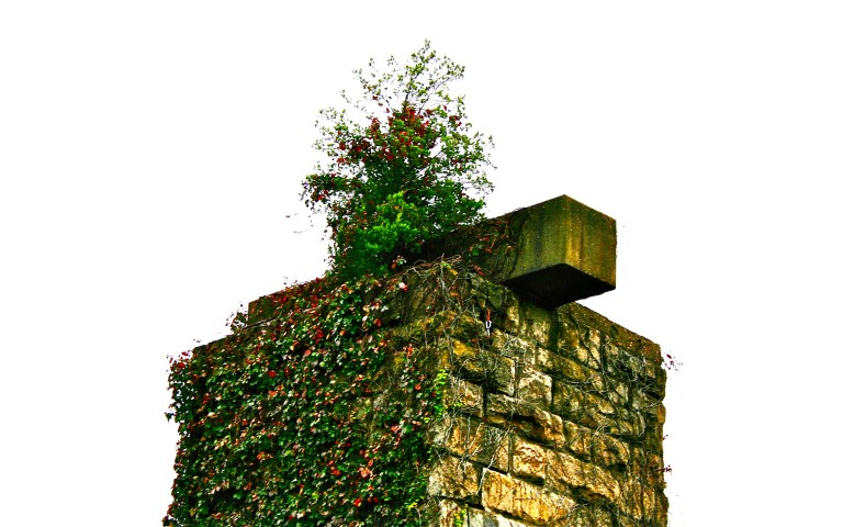 19th century railroad trestle pier: monolithic and monumental.